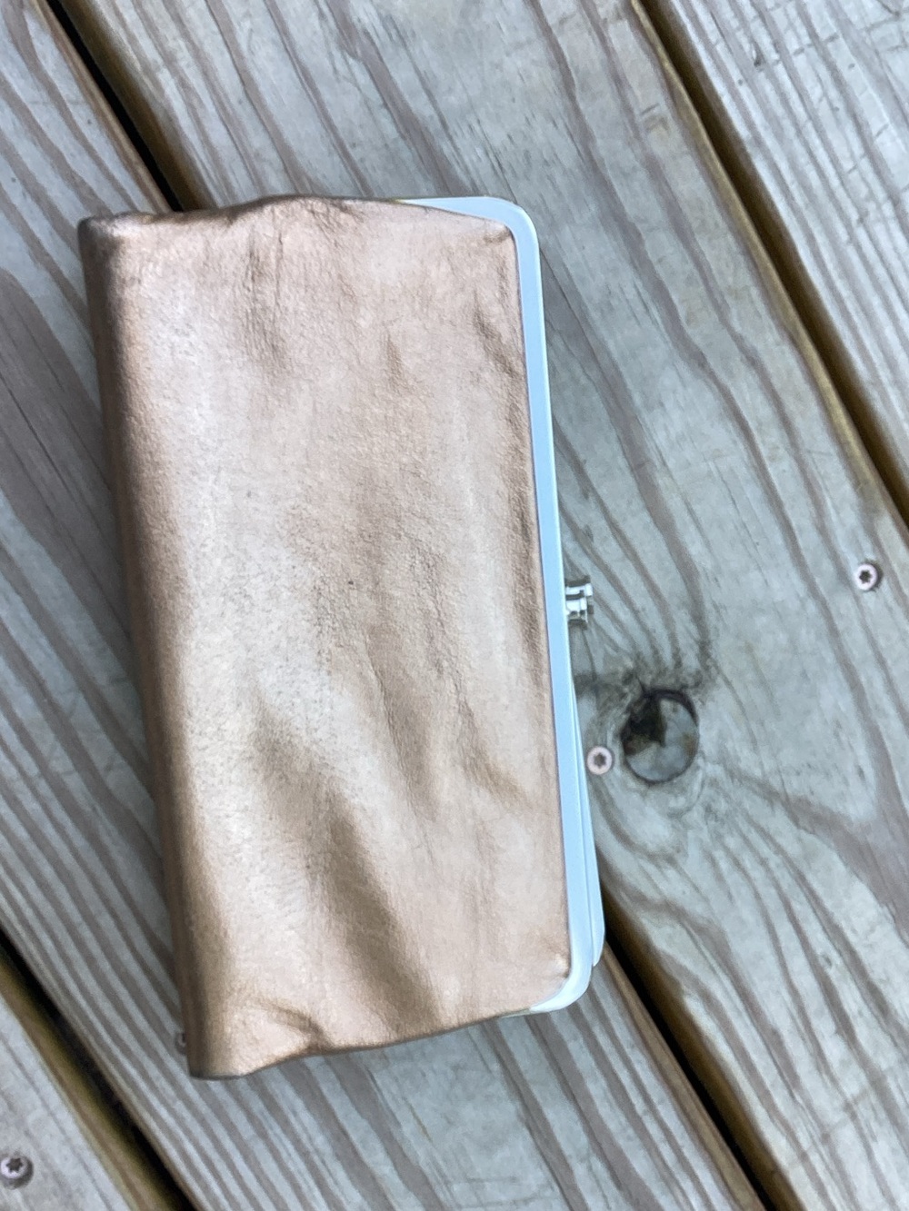 HOBO Metallic Rose Gold Frame Wallet